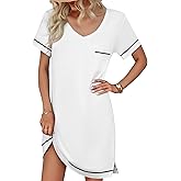 Ekouaer Womens Nightgowns for Women Short Sleeves V Neck Sleepwear Plus Size Sleepshirt Short Nightshirt Tshirts Dress S-XXL