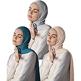Harewom Muslim Hijab for Women Scarf Large Headscarves Soft Head Wraps Long Turban Headwraps Tie Stretch Hair Wraps Headbands 3 Pack