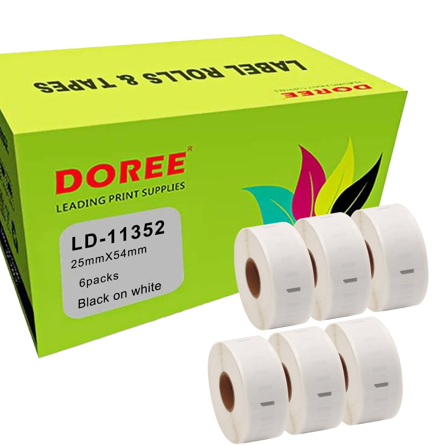 Doree 6 Rolls 11352 S0722520 Small Format Barcode Labels, 25mm × 54mm, Compatible with Dymo LabelWriter 4XL, 450, 400, 330, 320 and 310 (500 Labels per Roll)