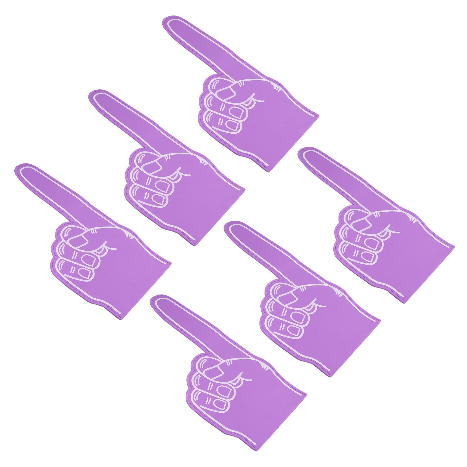 PATIKIL Giant Foam Finger 18 Inch, 6 Pack Number 1 DIY Blank Foam Hand Cheerleading Foam Fingers for Sports Events Games Party Supplies, Purple, White Line