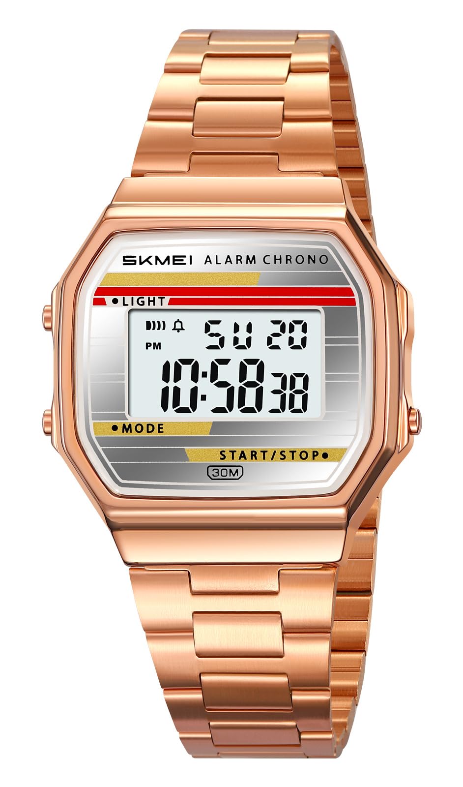 FANMIS Unisex Luxury Digital Watches Multifunctional Stopwatch Countdown Alarm Backlight Water Resistant Watch, Gold, Digital