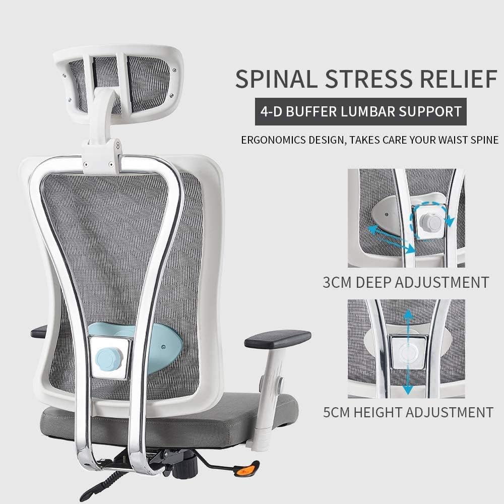 Cedric Office Chair,Breathable Mesh Computer Chair with Ergonomic Adjustable Lumbar Support, White Swivel Desk Chair with Adjustable Armrest and Headrest, Soft Cushion Seat: Furniture & Decor