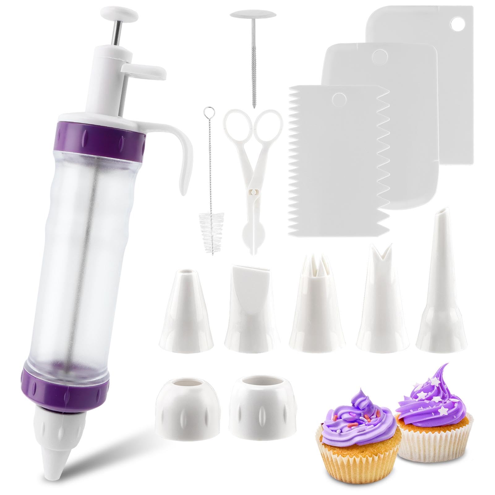 Photo 1 of 14 Pcs Dessert Decorating Syringe Set, Cupcake Filling Injector with 7 Icing Nozzles Cream Piping Syringe Nozzles Kits Icing Decoration Gun Set Cake Decorating Kit for Cake Cookies Decoration