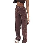 Women's Y2K Fashion Wide Leg High Waist Loose Fit Cargo Jeans Denim Pants Boyfriend Jeans for Teen Girls with Pockets