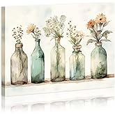 FUNHUA Botanical Bottles Green Farmhouse Bathroom Wall Decor Modern French Flowers in Bottle Pictures for Living Room Bedroom Bathroom Framed Ready to Hang 12x16 Inches