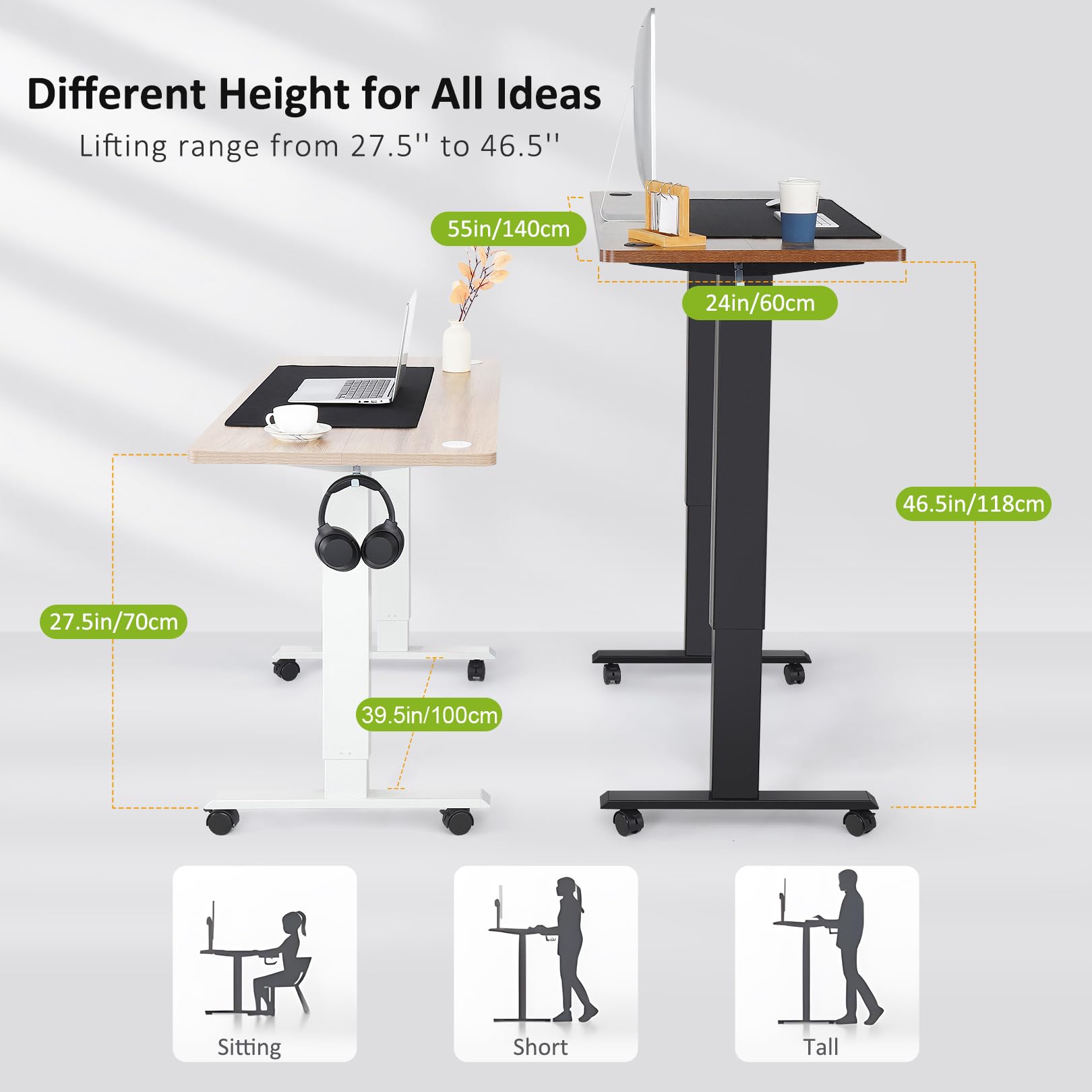 farexon 55 x 24 Inch Electric Standing Desk Adjustable Height, Sit-Stand Desk with Oversized Mouse Pad， Double Crossbeam Structure, Four Preset Heights, 27''-45'' Lifting Range Stand up Desk