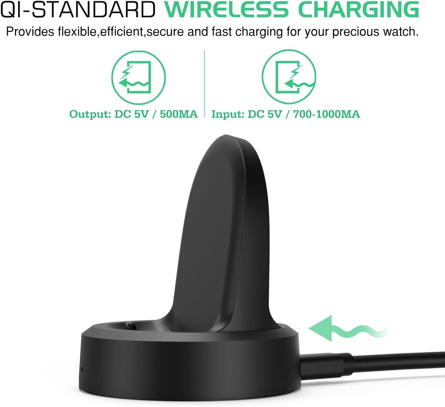 MoKo Gear S3 Charger Replacement Wireless Charger for Samsung Gear S3 Classic SM-R770 / S3 Frontier SM-R760 Smartwatch with Micro USB Cable Black - Image 5