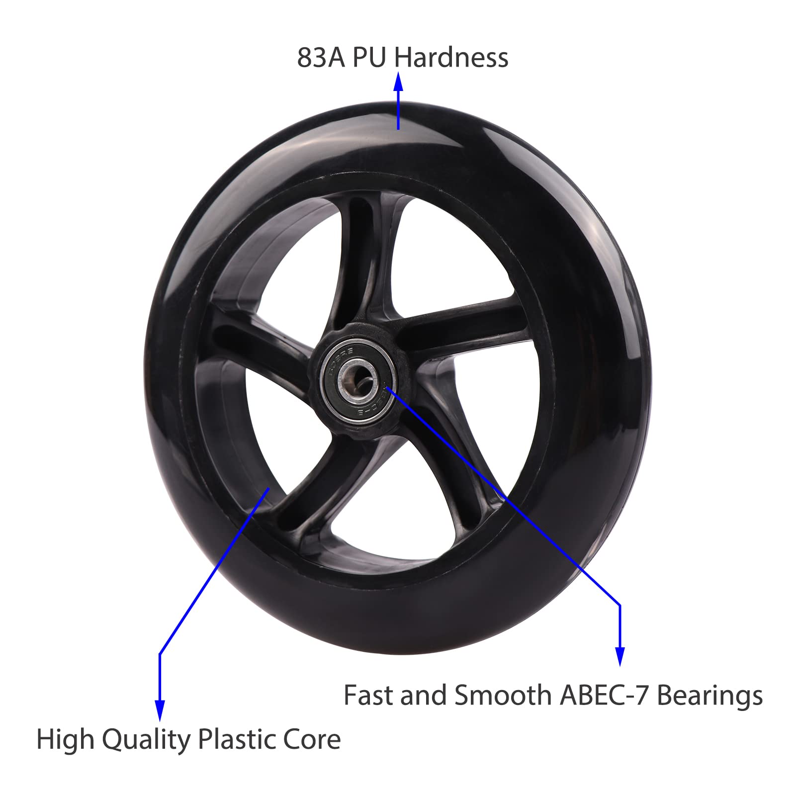 5.5 Inch / 142mm Front Replacement wheels with Bearings for Wiggle Swing Scooter Kick Push Scooter (2-Pack)