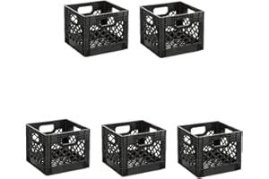 Ecworpo (5 Pack 16QT Heavy-Duty Plastic Square Milk Crate Black Durable Storage Solution for Organizing Home Office Garage Ideal for Transporting Goods and Supplies Versatile Stackable Design Great