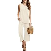 YSYOKOW Two Piece Sets for Women Summer Outfits Sleeveless Tank Capri Pants Lounge Sets Casual Vacation Travel Pockets