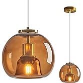 LBSQJ Brown Glass Pendant Lights Kitchen Island Gold Hanging Light Fixture Glass Globe Pendant Light Modern Pendant Lighting 
