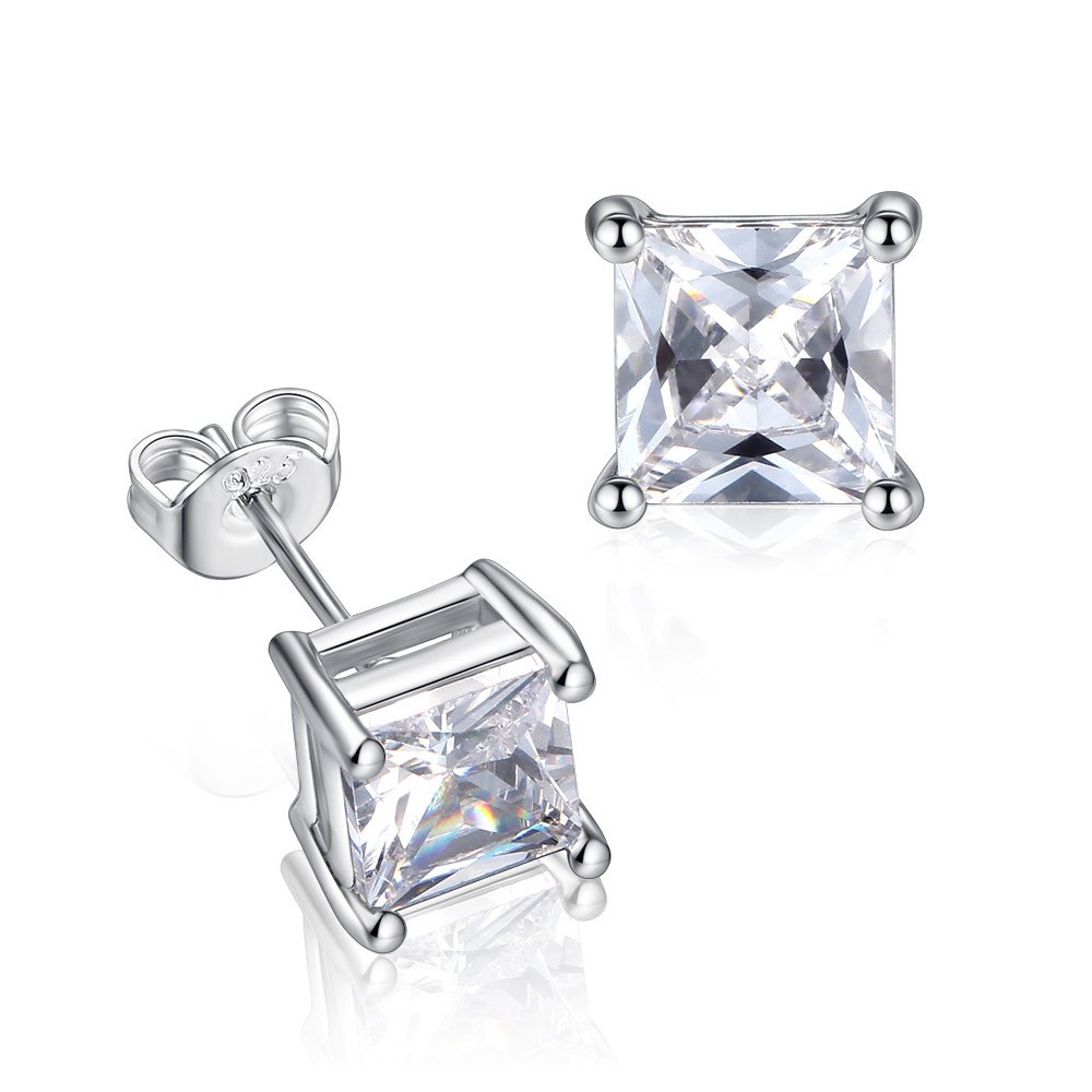 GULICX 7mm Square Zircon Unisex Men Women 925 Sterling Silver Stud Earrings White Clear CZ — image 1