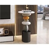 Miusocal Stone-Shaped Side Table, Resin &amp; Wood End Table, Sofa Side Table for Living Room, Bedroom, Modern Creative Accent Table, Decorative Luck-Inspired Design(Small)