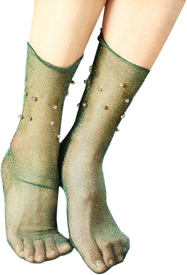 Womens Lace Ankle Socks Sexy Floral Sheer Ultra Thin Socks Ruffle Fishnet Lace Liner Stockings Goosun Girls Lace Fishnet Loose Socks Shining Pearl Transparent Elastic Stocking