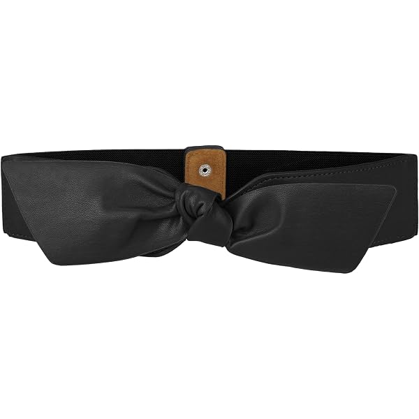 Meta-U Women Flower Elastic Wide Waist Belt (black bow) at  display picture 1