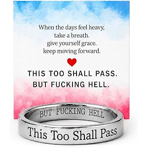 ZenVib This Too Shall Pass But Fucking Hell Inspirational Mantra Ring For Women, Best Friends Engraving Stackable Self Worth