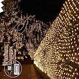 Tree Net String Light Outdoor String Light Led Mesh Light 8Mode for Tree-wrap Lawn Party backyard Garden light with Remote Controll Connectable 9.8FT x 6.6FT 204Leds(Warm White)