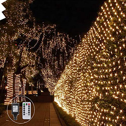 Net String Light Outdoor String Light Garden Tree Mesh Light Twinkle Light 9.8ft x 6.6ft 200LED 8Mode for Tree-wrap Lawn backyard Xmas Thanksgiving Decor, Connectable(Warm White)