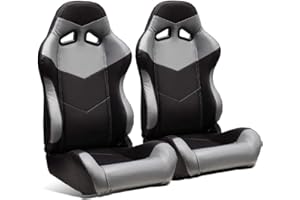 ModifyStreet 1 Pair Universal Black/Grey PVC Leather Racing Bucket Seats