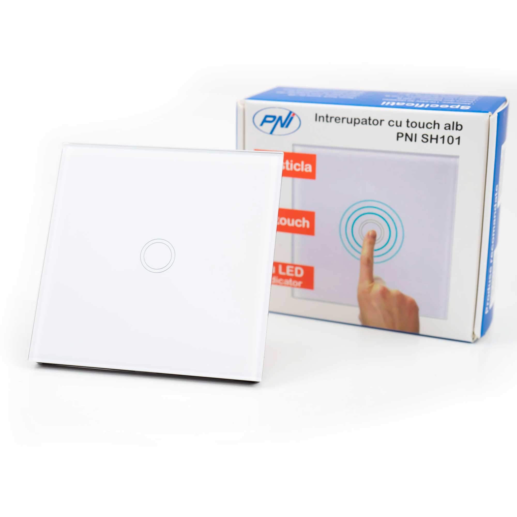 White Glass Touch Switch PNI SH101 Simple Switched Glass with Touch Screen, LED Indicator Touch Switch