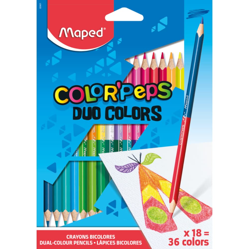 Maped - Ergonomic two-colour colouring pencils, Colour'Peps Duo - 18x pencils = 36 colours, M829601