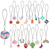 DICOSMETIC 22Pcs Phone Wrist Strap 22 Styles Cute Phone Charms Resin Charm Lanyard Strap Kawaii Cellphone Keychain Flower Food Dice Cell Phones Pendant Accessories for Bag Backpack Camera