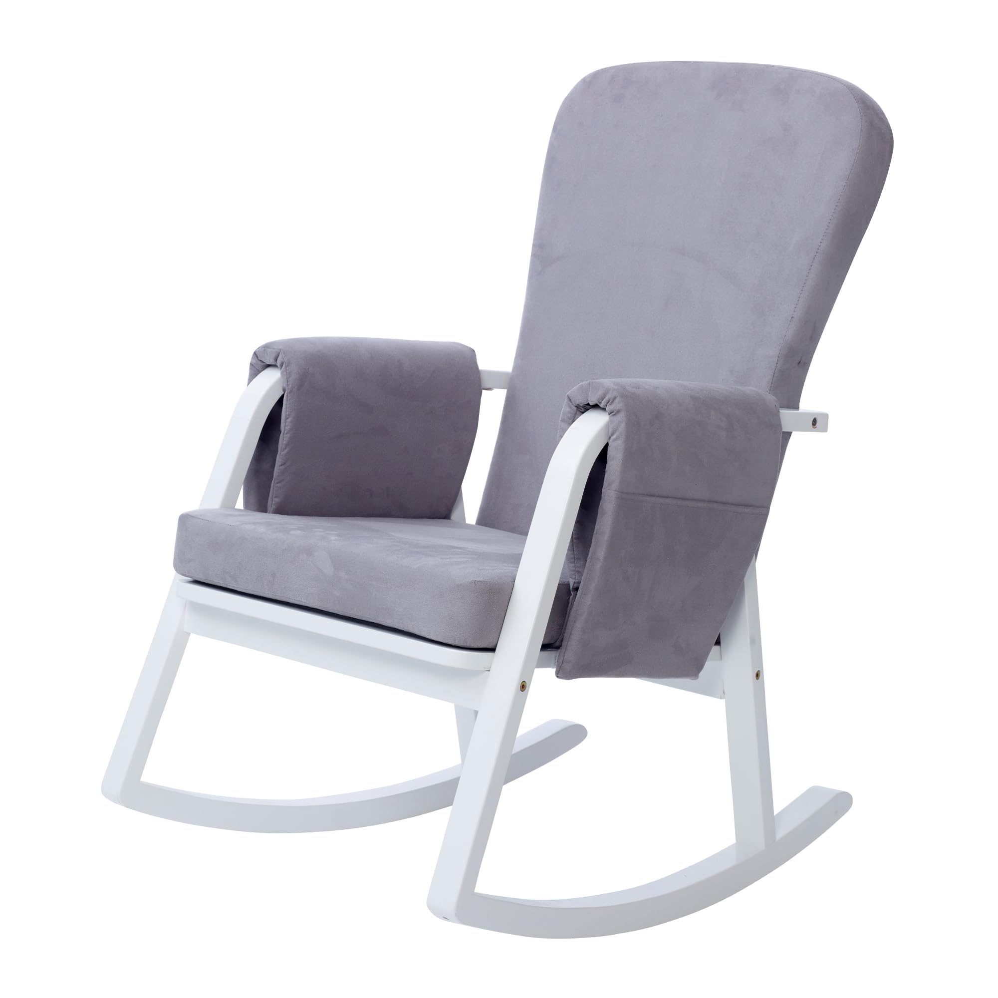 Ickle Bubba Dursley Rocking Chair - Comfortable Rocking Chair With Padded Support, Suedette Fabric With Side Pockets & Compact Design (Pearl Grey)