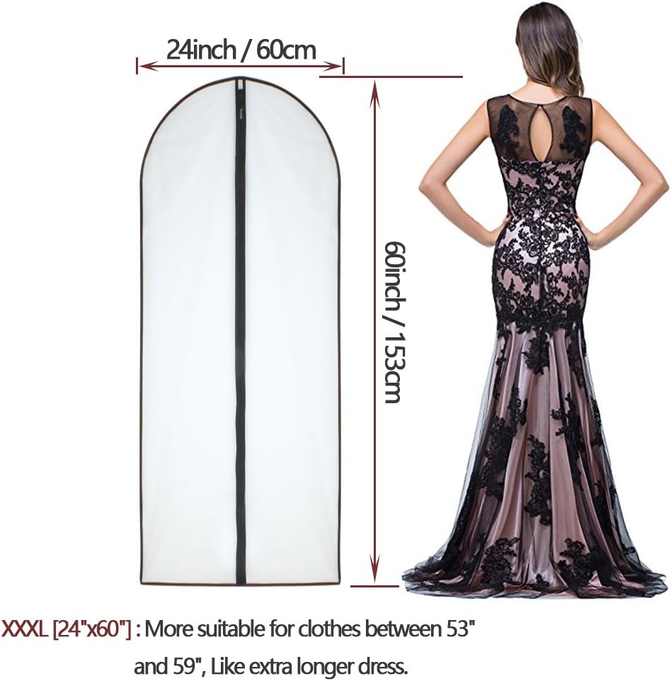 HomeClean Moth Proof Garment Bags 60 x 153cm(24'' x 60'') Black Side Breathable Clear Full Zipper Bags for The Much Longer Wedding Evening Dress Clothes(Pack of 6) - Image 3