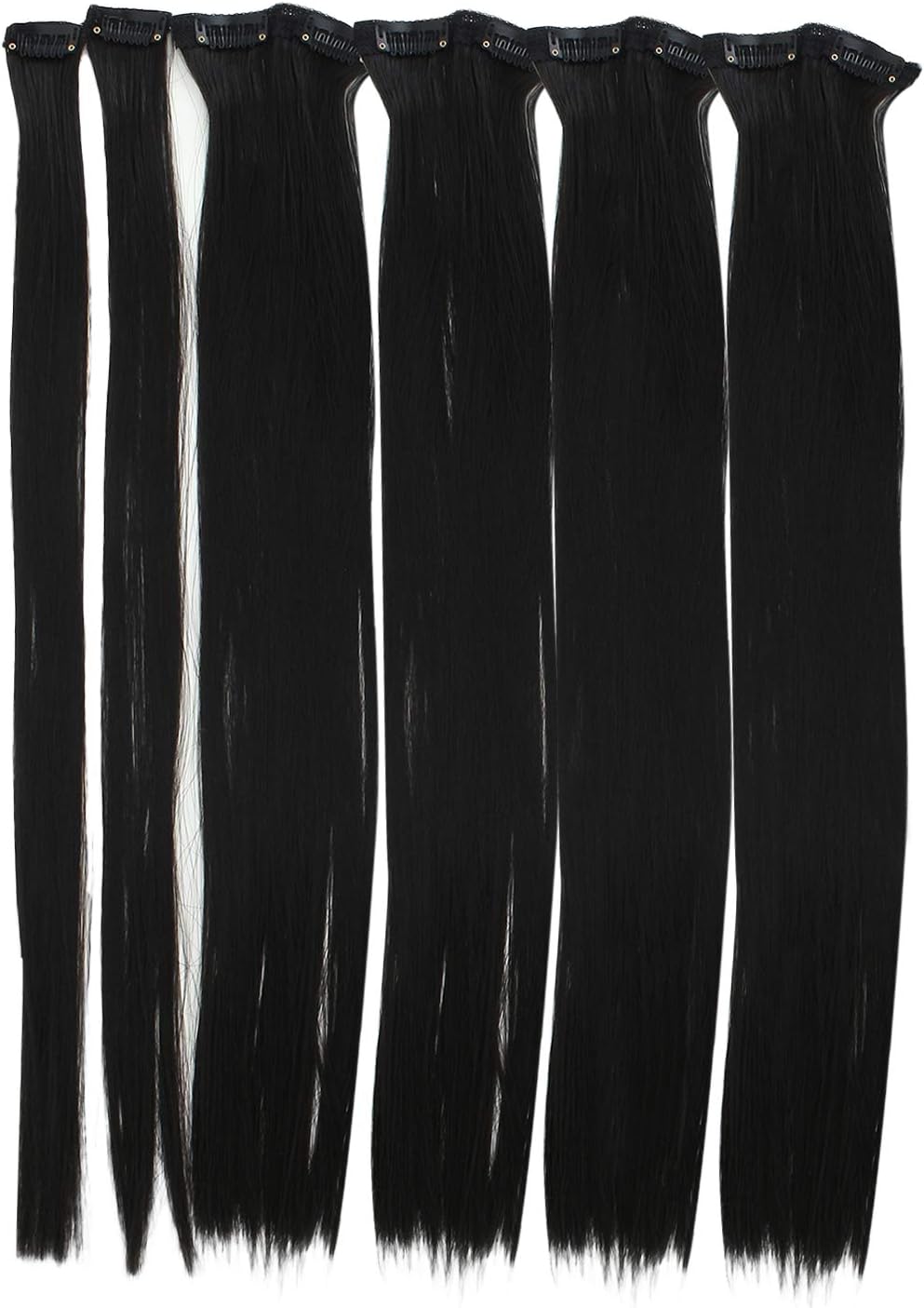 Rozia hair extensions for women 20 Inches Straight Full Head 6 Separate Pieces Synthetic Hair Clip in Hair Extensions