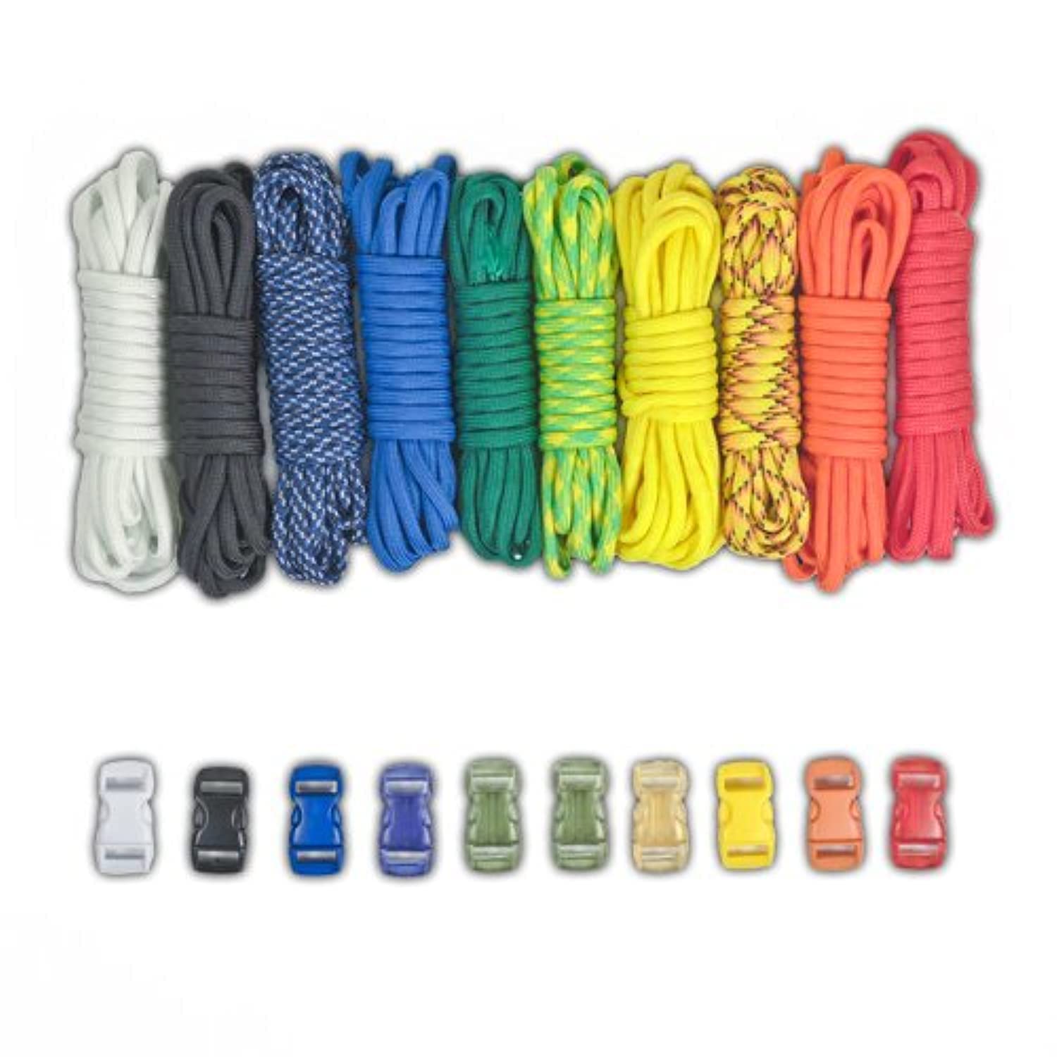 PARACORD PLANET 550lb Type III Paracord Combo Crafting Kits with Buckles Rainbow