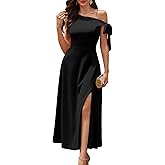 BeryLove Women's Formal Elegant Wedding Guest Dresses One Shoulder A Line Maxi Cocktail Slit Dress