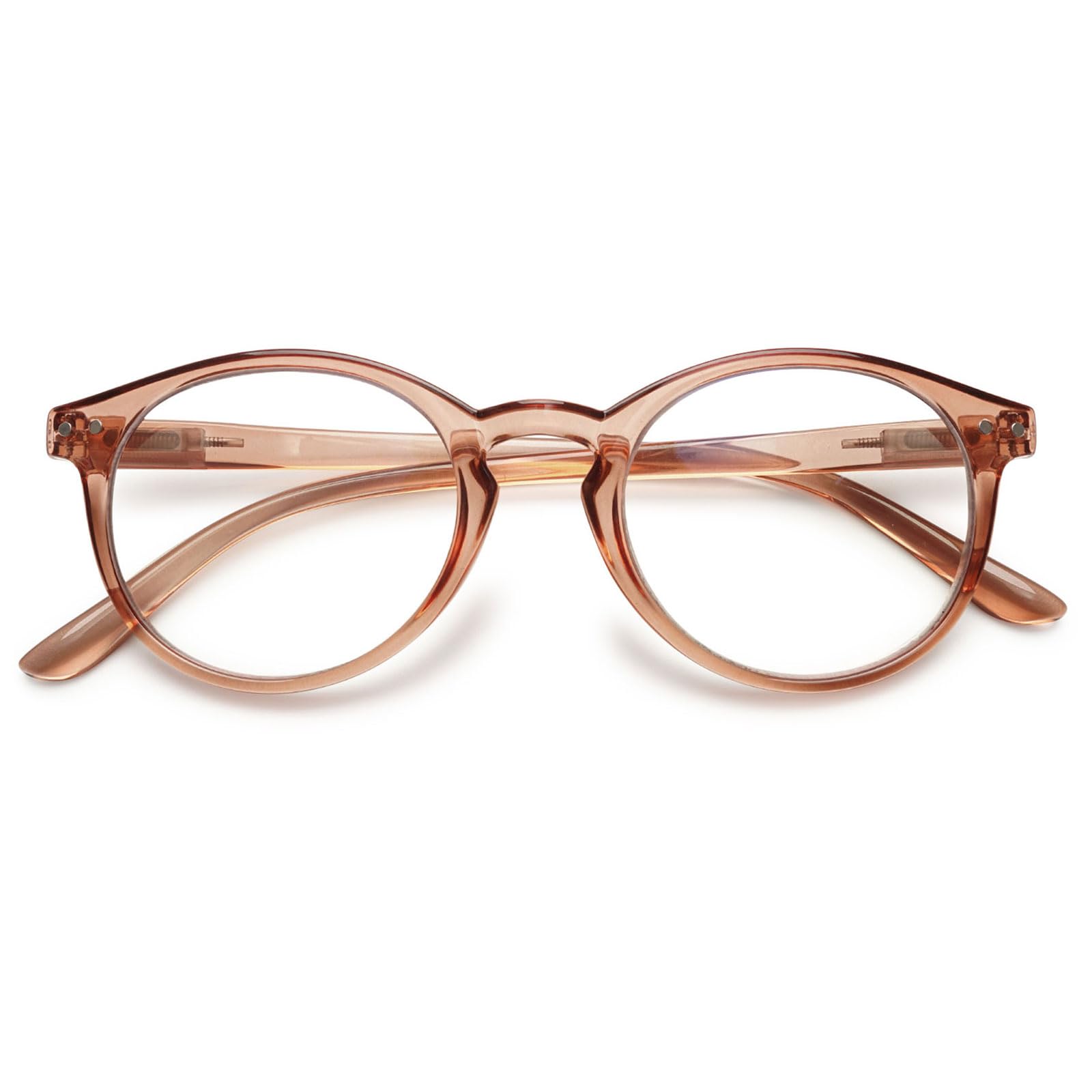 MAGIMODAC Ladies Anti Blue Light Reading Glasses Round Oval Lightweight Eyeglasses Women Readers Glasses +1.0 +1.25 +1.5 +1.75 +2.0 +2.25 +2.5 +2.75 +3.0 +3.5 +4.0 (Transparent Brown, 1.25)