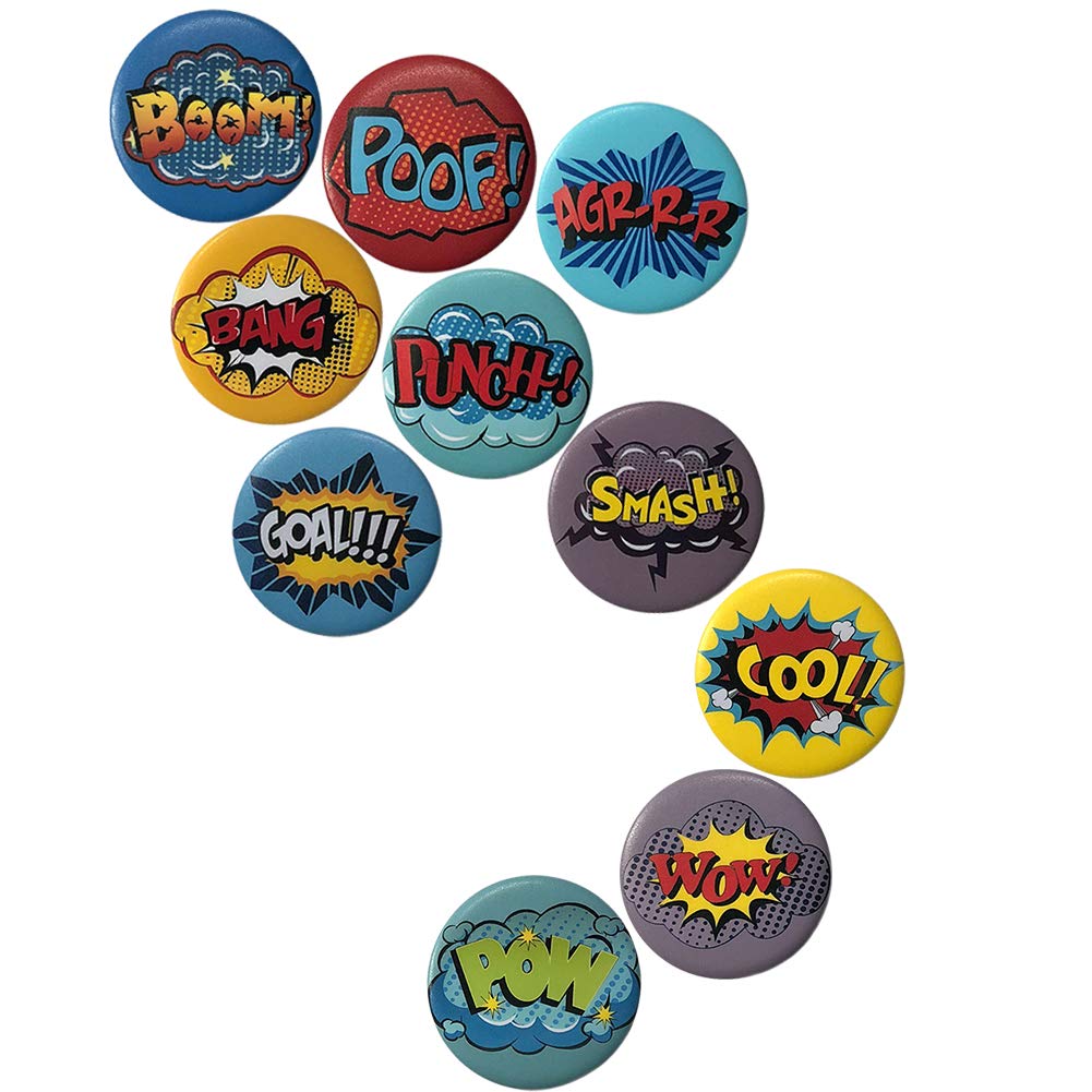 VCZONE Hero Badge Super Fan Supplies Party Accessories Button Badges Pins Set for Birthday Party, Campus Activities, Family Games(10-Pack)