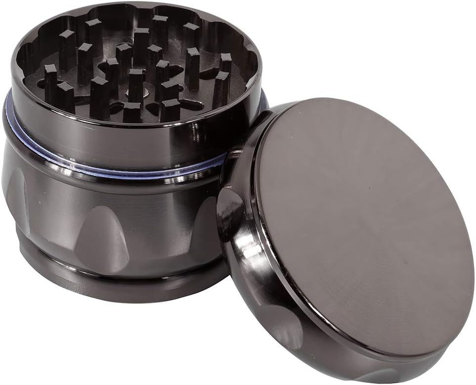 WarmHut Spice Herb Grinder with Pollen Catcher, 2.5 Inch 4 Piece Zinc Alloy Mill Grinder with Razor-sharp Teeth, Gunmetal Color