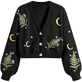 BEAUDRM Women's Graphic Embroidered Cardigan Sweater Button Up Long Sleeve Knit Outerwear