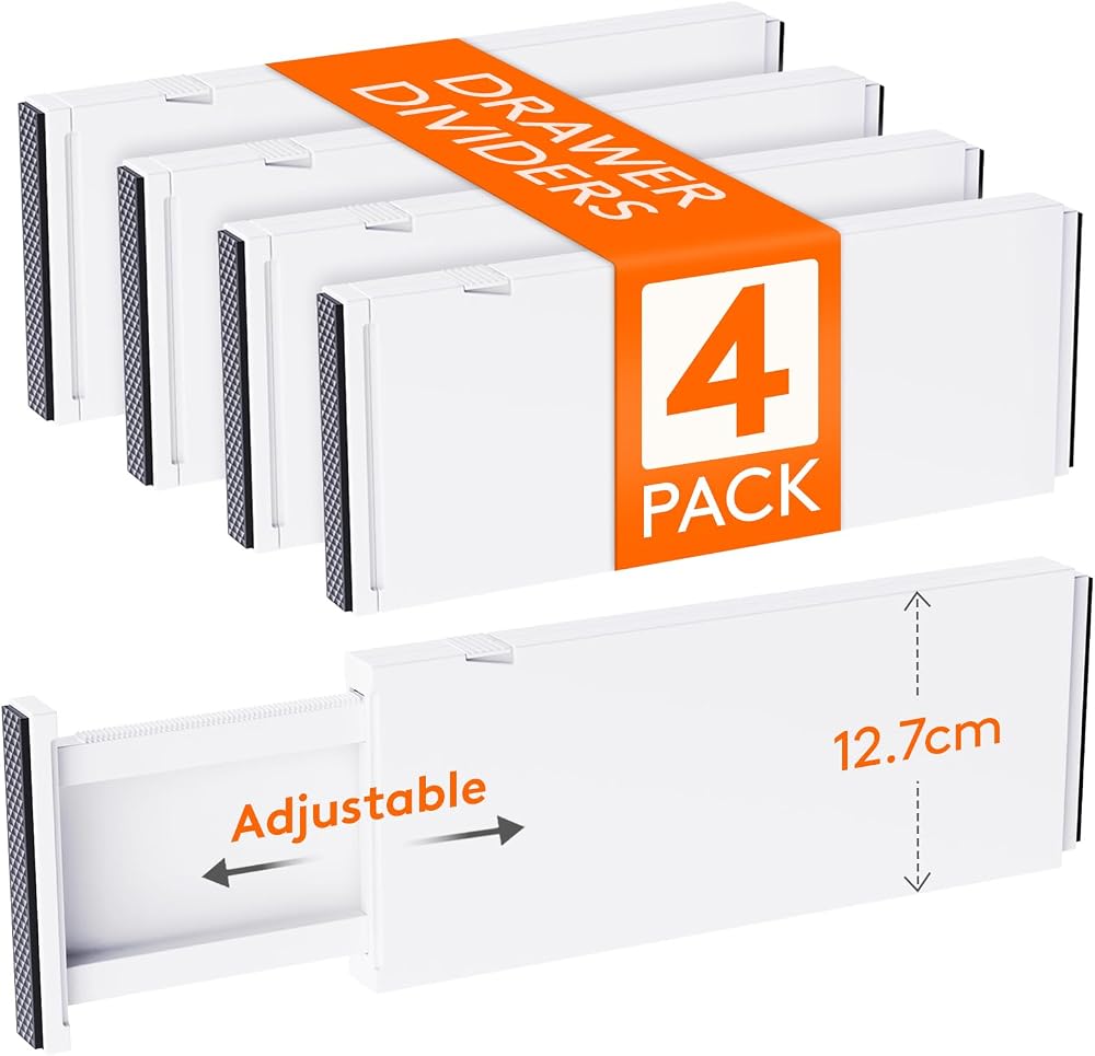 Lifewit Drawer Dividers 4 Pack 34-56cm Adjustable White Organizer