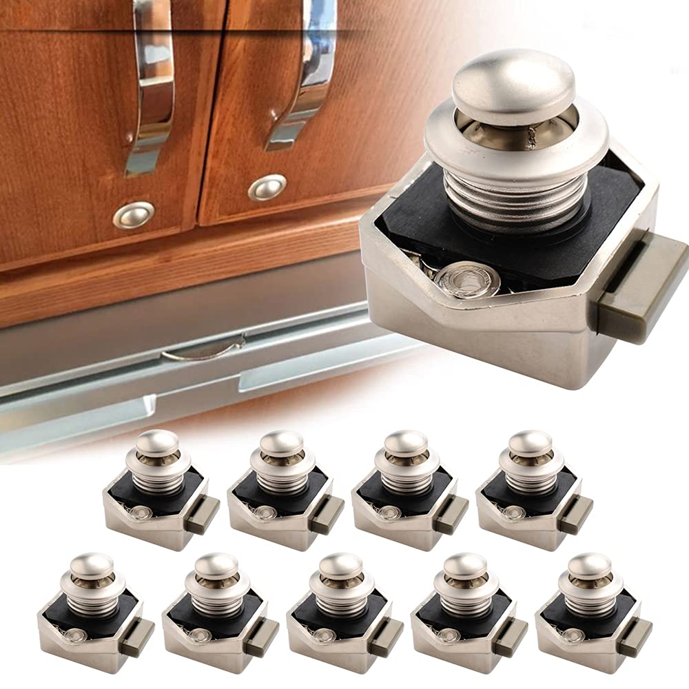 Opaltool 10pc Push Button Latch Lock, 15-20mm Latch Knob Keyless Door Lock for RV Boat Yacht Campervan Cupboard Door Cabinet — image 1