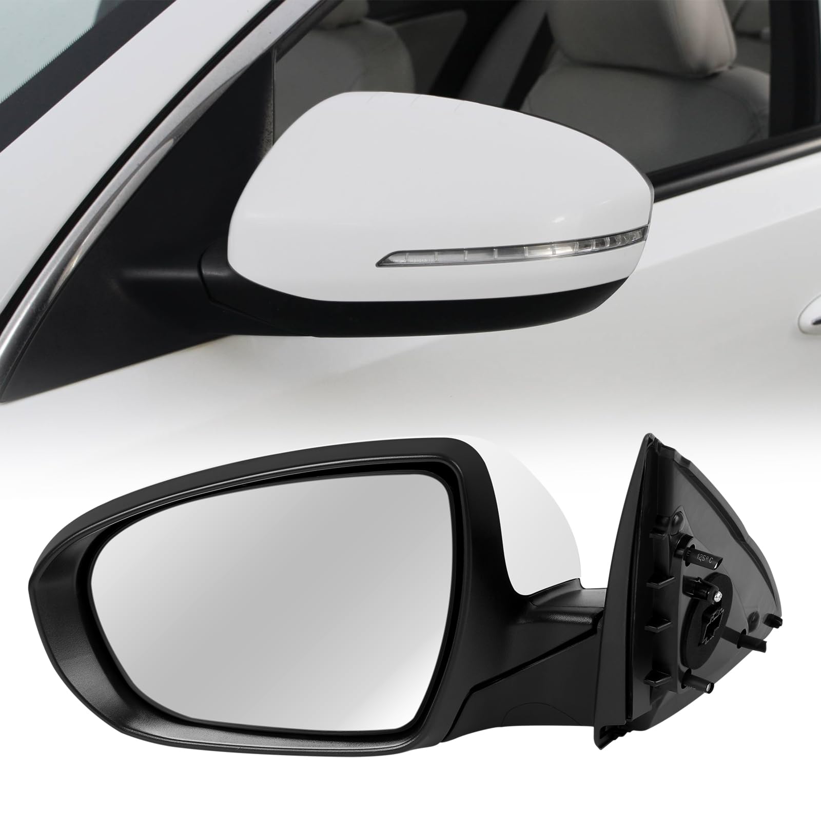 Photo 1 of 2014 2015 Left Driver Side Mirror Rear Door View Mirror Compatible with Kia Optima EX/LX/SX,with Manual Folding/Power Adjustment/Signal Light System/HD Glass,Replace KI1321175(White,6pins)