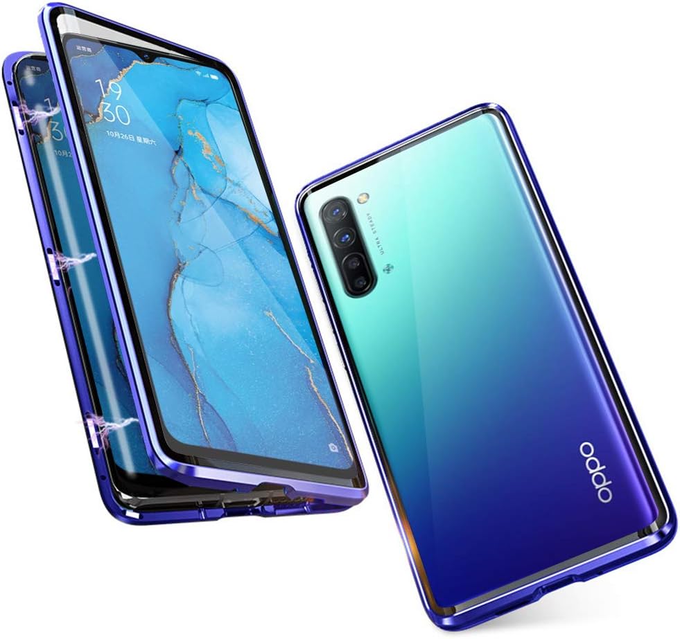 Cover for Oppo Reno 3 Pro Magnetic Adsorption Tech 360 Degree Protection Case Aluminum Frame Haptic Tempered Glass Strong Magnet Shockproof Metal Flip Case