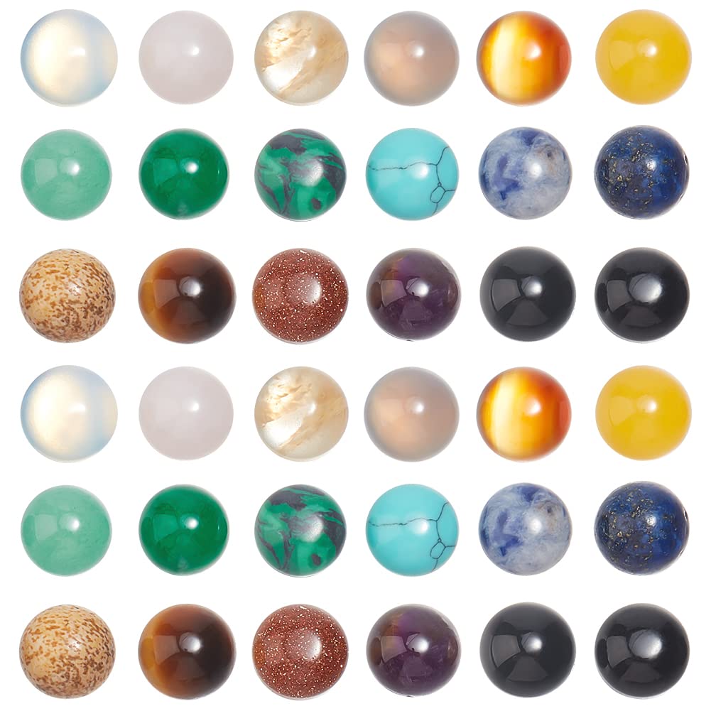 SUPERFINDINGS 36Pcs Gemstone Cabochon 18 Colors Crystal Quartz Cabochon Flatback Half Round Cabochons 8mm Natural Mixed Stone Cabochons No Hole Stone Beads for Necklace Jewelry Making DIY Craft