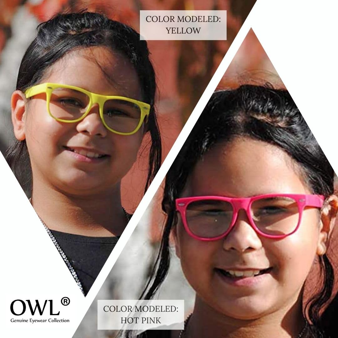 OWL Kids Clear Lens Glasses UV Protection for Children, Colorful Frames Fun Pretend Play Eyewear Non Prescription