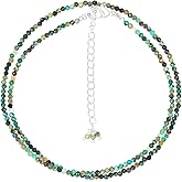 NJCRAFT Natural Gemstone Faceted Beaded Necklace for Woman| Silver Plated Gem-stone Necklace | Beads 2–3 mm | Adjustable Chain 16+2 Inch