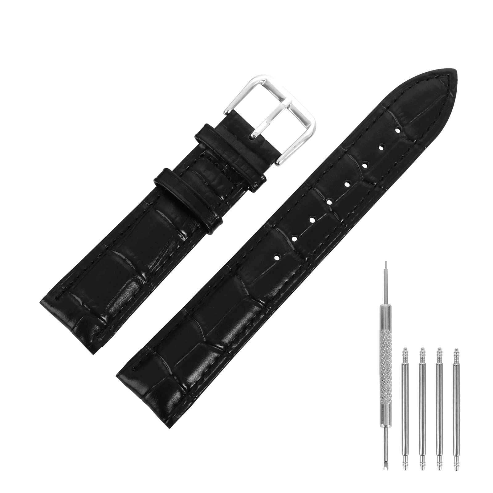 Leather Watch Straps, Soft Black Alligator Embossed Watch Bands Replacement, Leather Replacement Watch Band for Men and Women, Smart Watches Wristbands Sport Watches Bracelet Clasp