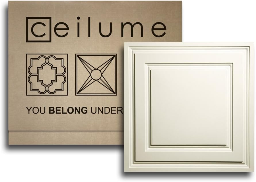 Ceilume 12 pc Stratford Ultra-Thin Feather-Light 2x2 Lay in Ceiling Tiles - for Use in 1" T-Bar Ceiling Grid - Drop Ceiling Tiles (Sand)