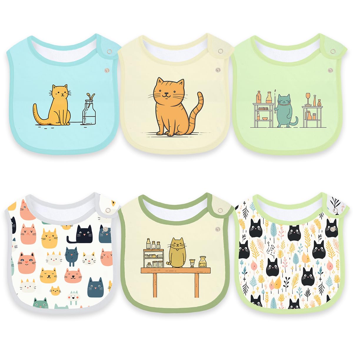 Maiwamita 6 Pack Waterproof Cotton Baby Bibs for Girls Boys for Drooling Eating with Snaps (multi4)