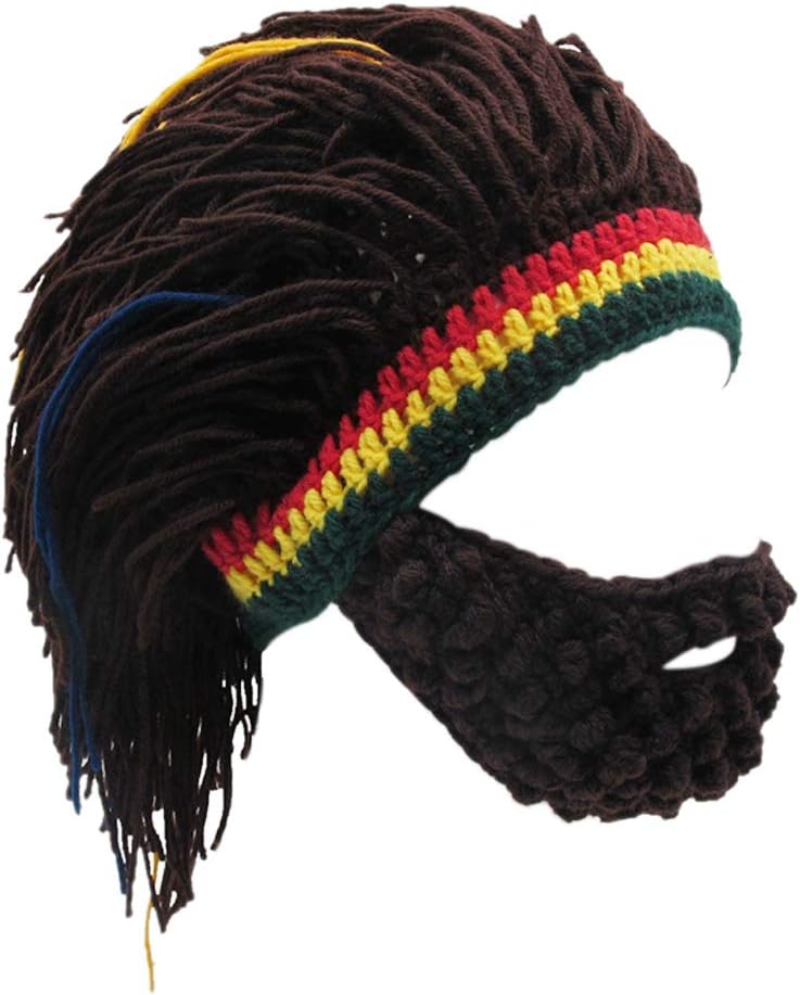 Xinqiao Men’s Knit Beard Hats Reggae Hair Style Rasta Headgear Beanie Funny Hats