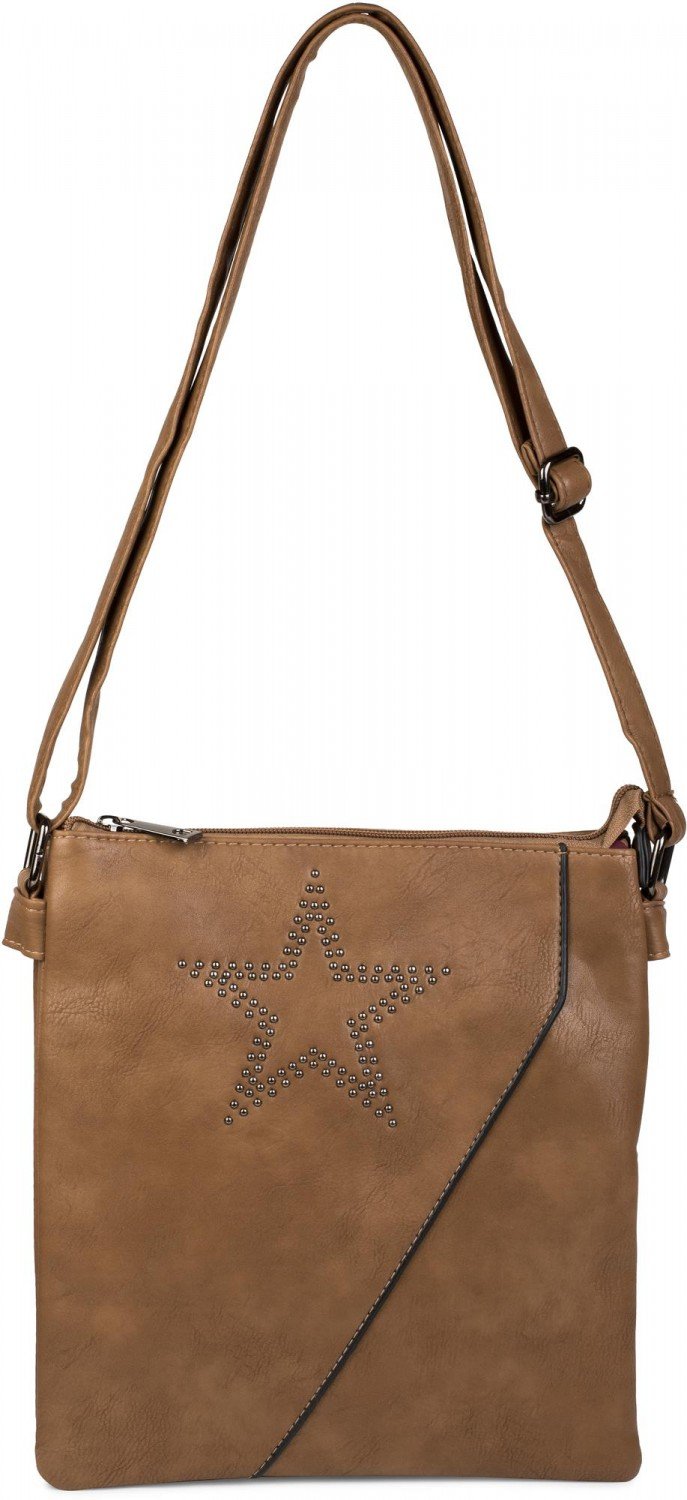 styleBREAKER messenger bag, shoulder bag with rivet star and overlapping look, handbag, women 02012105, color:Camel-Brown