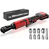3/8 Inch Cordless Ratchet Wrench, for Milwaukee M18 Battery, 88Ft-Lbs, 0-400RPM, Electric Ratchet Wrench Set with Variable Speed Trigger, Reinforced Head, R&F Switch, 7 Sockets, 3/8" to 1/4" Adapter