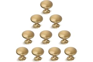 HOM-outdeer Brass Cabinet Knobs and Pulls Solid,Aged Gold Round Knob,Champagne Bronze Cabinet Knobs,1-1/5 Diameter (10, Aged Brass)