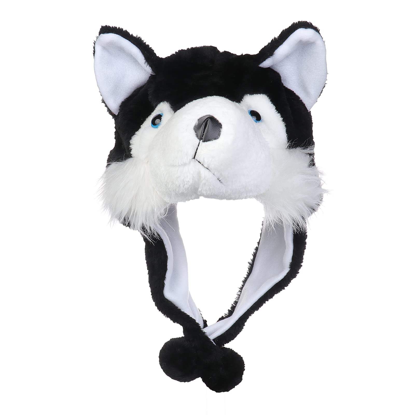 JK Home 2-in-1 Hat with Earflaps Scarf Set Cute Plush Animal Hat Cosplay Costume Headwear Warm Soft Cozy Hats for Kids Adults One Size Novelty Headgear Photo Props Black Wolf